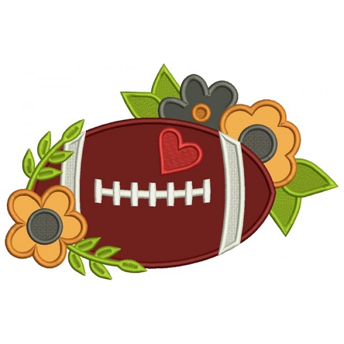 Floral Football Embroidery Design - Love & Sports Theme