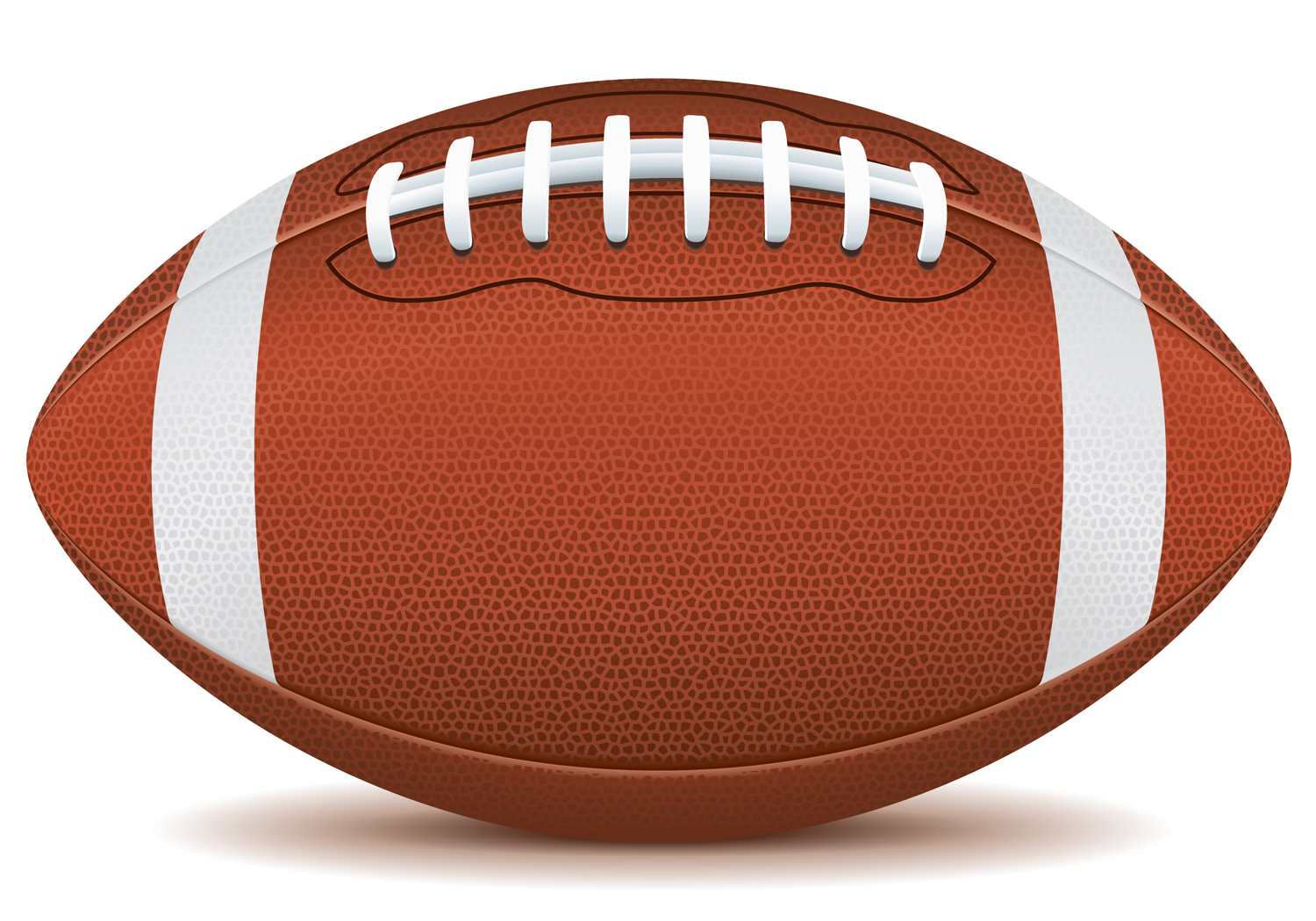 Classic brown American football with white laces and stripes on a white background.