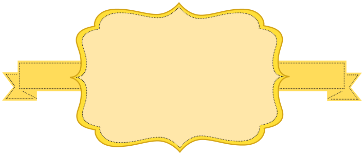 Yellow ornamental frame with scalloped edges and ribbon banners on white background.