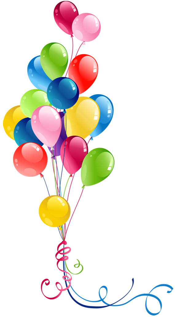 Colorful glossy balloons in red, pink, green, blue, yellow, and purple tied together in a festive cluster.