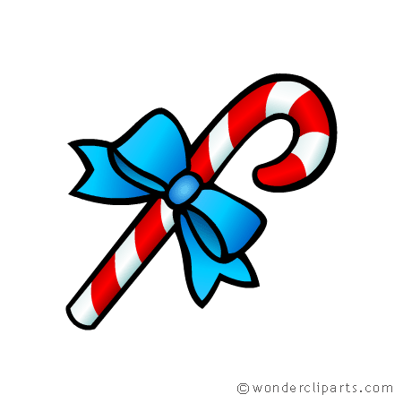 Candy Cane with Blue Ribbon - Festive Holiday Clipart