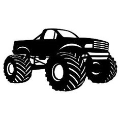 Black silhouette of a monster truck with oversized tires and lifted chassis.