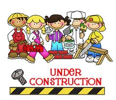 Five diverse cartoon children dressed as construction workers with tools and a "Under Construction" sign.