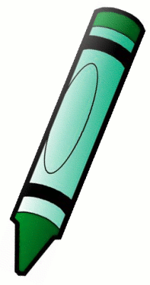 A green crayon with a pointed tip, black bands, and a light green body, illustrated in a simple cartoon style.