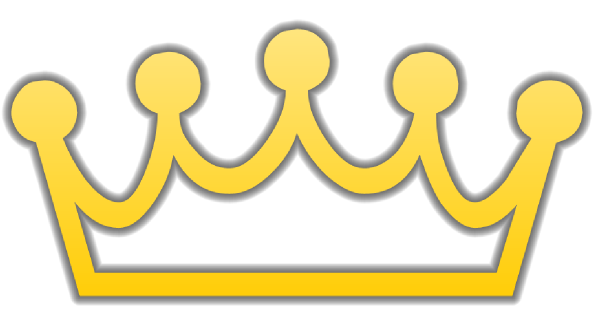 Golden crown icon with five rounded points and soft gray shadow on white background.