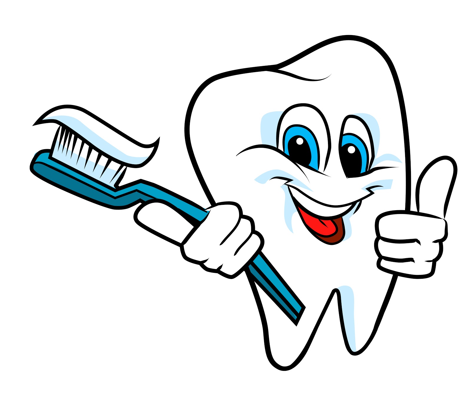 Animated tooth character brushing with a toothbrush and giving a thumbs-up.