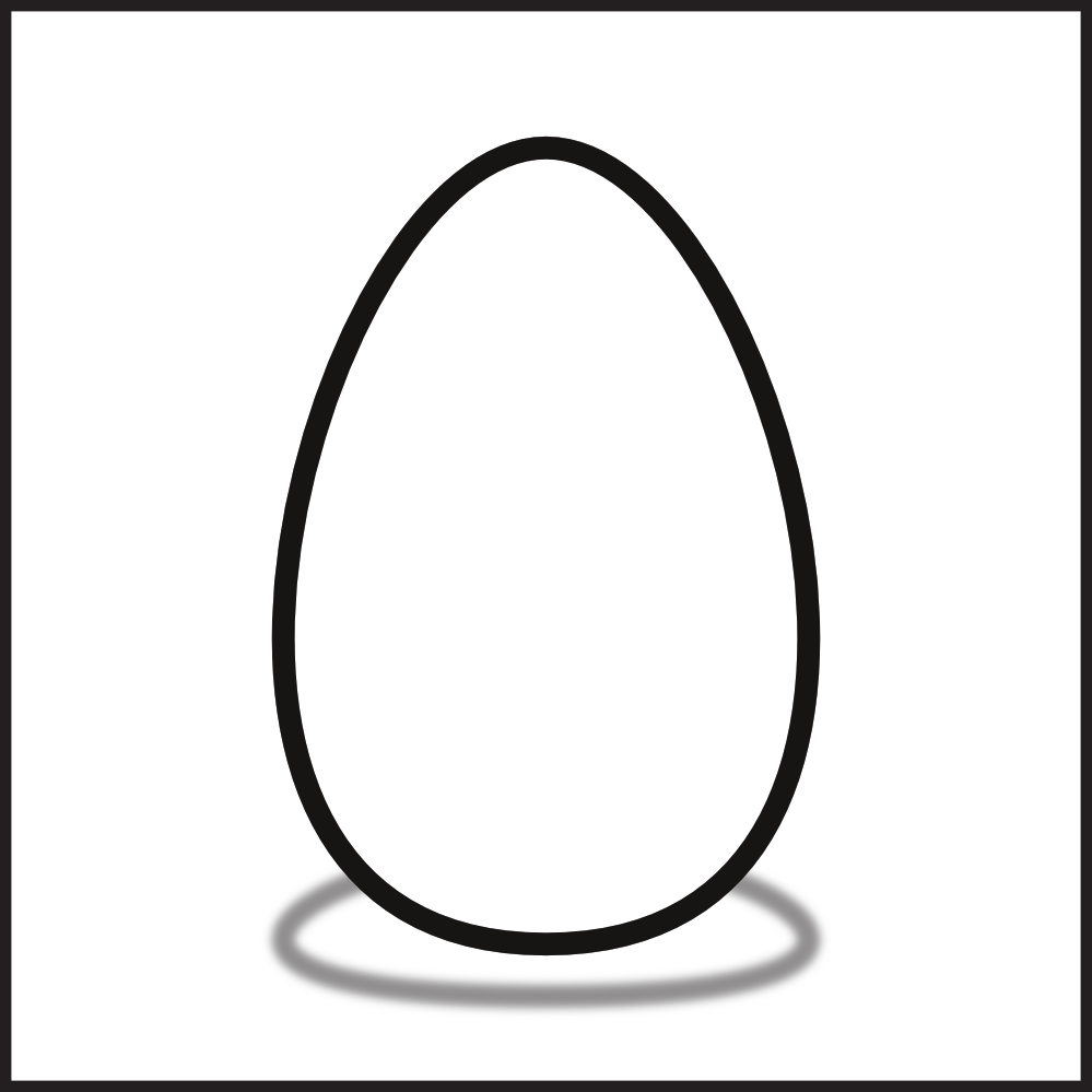 Simple black outline of an egg with a soft shadow on white background.