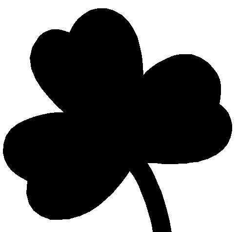 Black silhouette of a four-leaf clover with stem on white background, symbolizing luck and St. Patrick’s Day.
