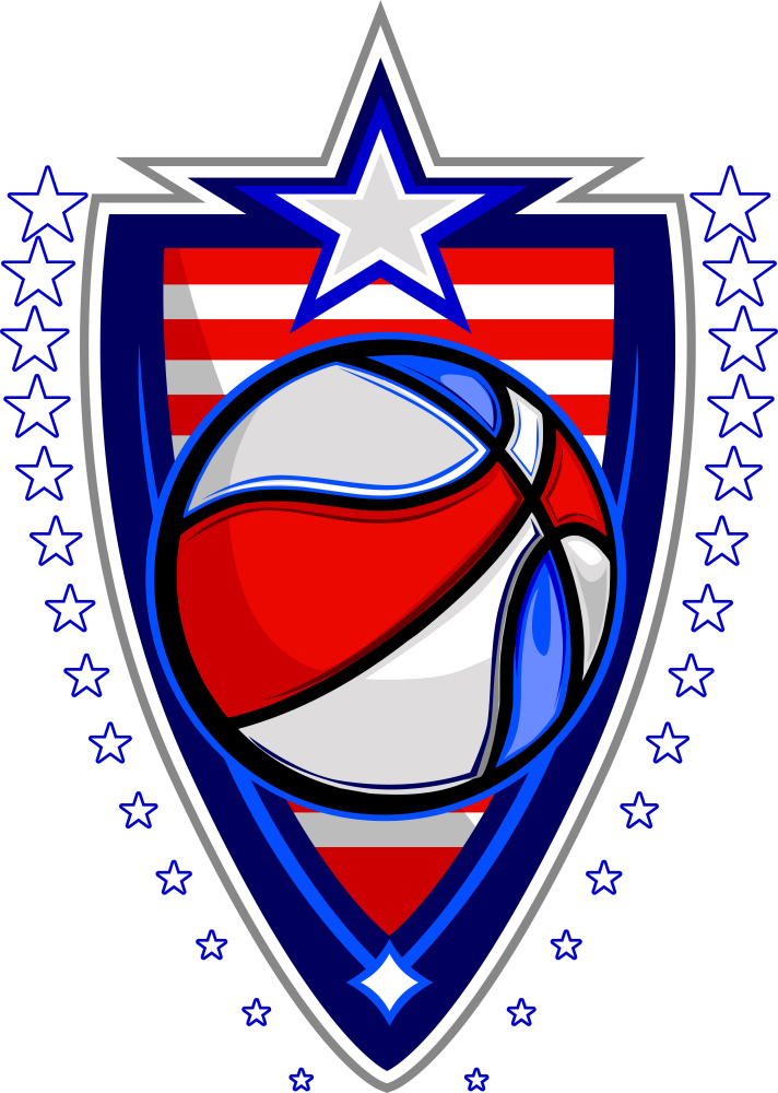 American Basketball Team Logo - Shield Design with Stars & Stripes