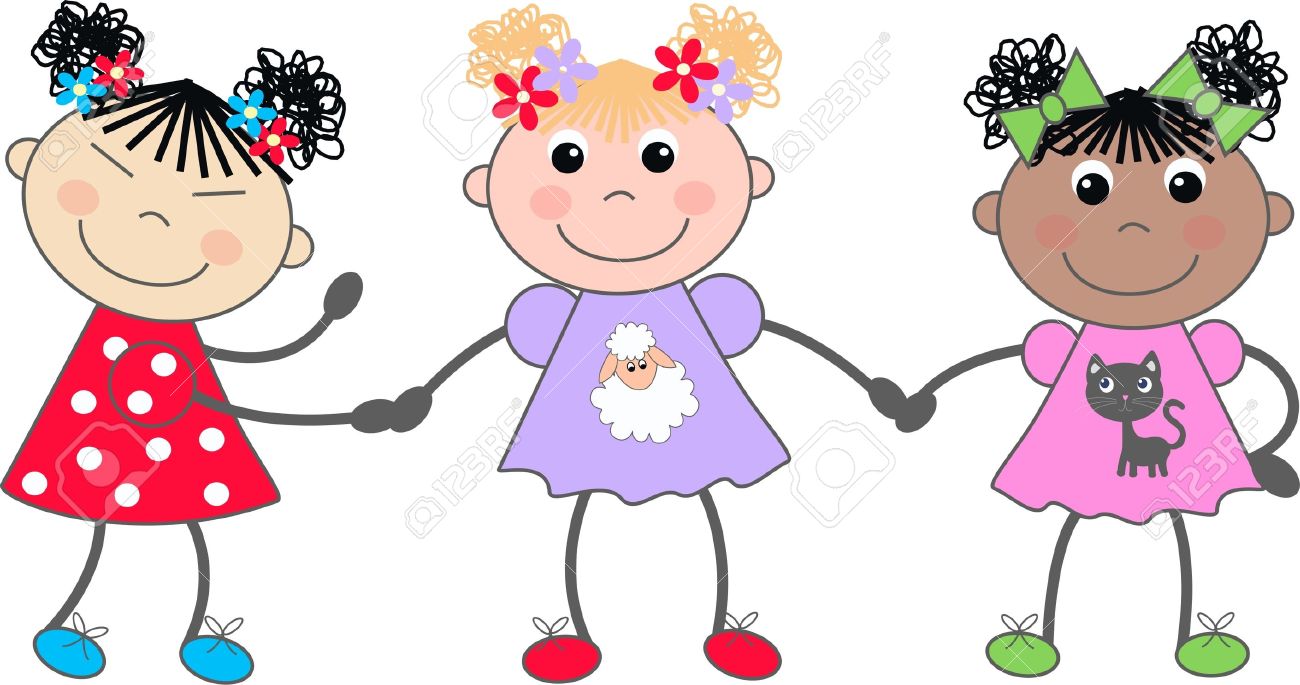Diverse Friendship Illustration - Kids Holding Hands Clipart
