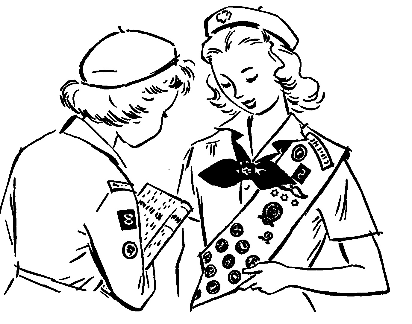 Vintage Girl Scout Illustration - Badge Achievement & Sisterhood