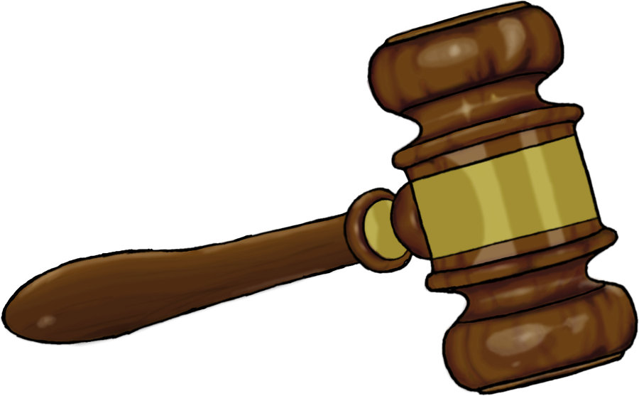 Wooden judge's gavel with gold band, symbolizing legal authority and courtroom proceedings.