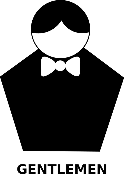 Silhouette of a gentleman in a tuxedo with bow tie and short hair, labeled "GENTLEMEN".