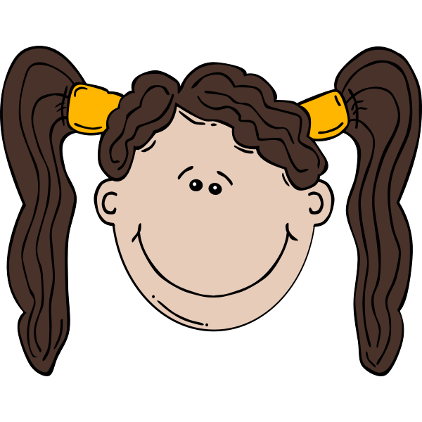 Cheerful Cartoon Girl with Pigtails - Free Clip Art Image
