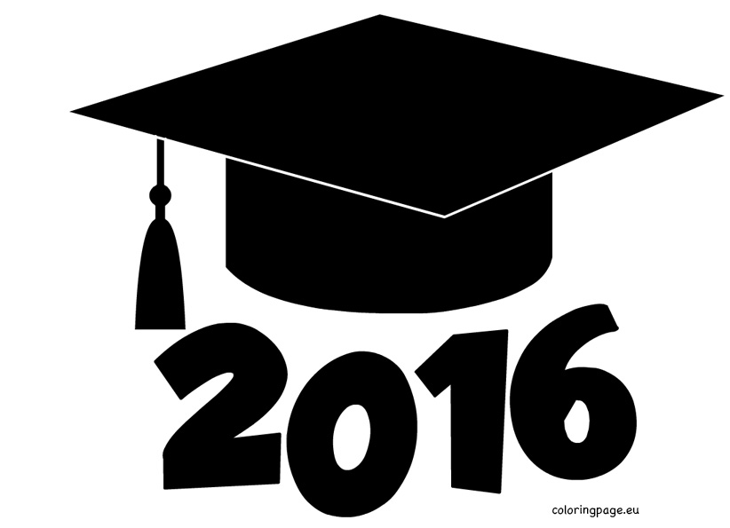 Black graduation cap with tassel above bold "2016" text on white background.