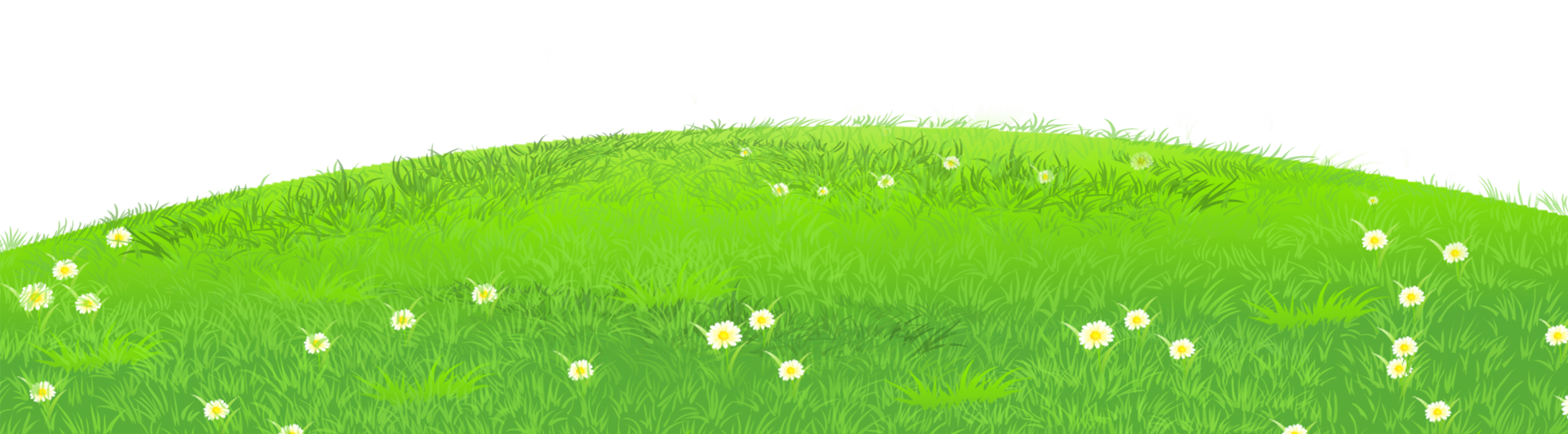 Vibrant green meadow with daisies and stylized trees in the background, ideal for nature-themed web content.