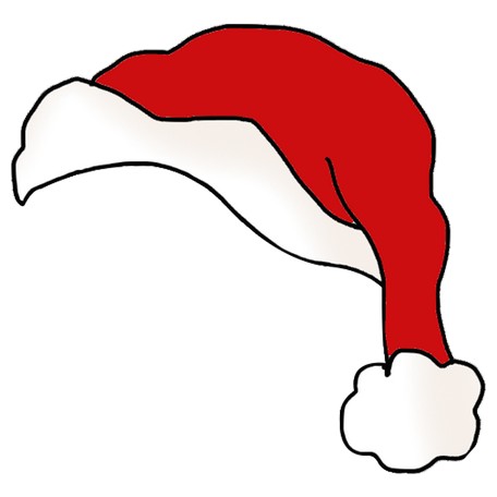 Classic red Santa hat with white trim and pom-pom, cartoon-style illustration.