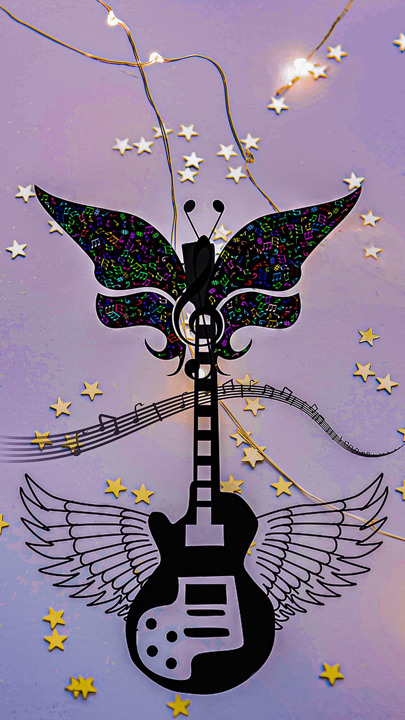 Musical Butterfly Guitar Art - Fantasy Music Illustration