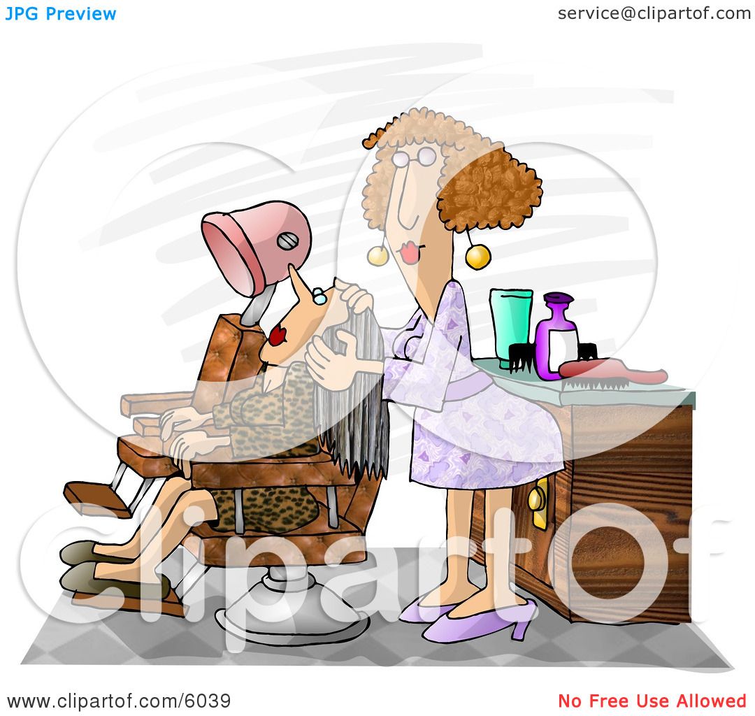 Vintage Hair Salon Clipart - Stylist and Client Illustration