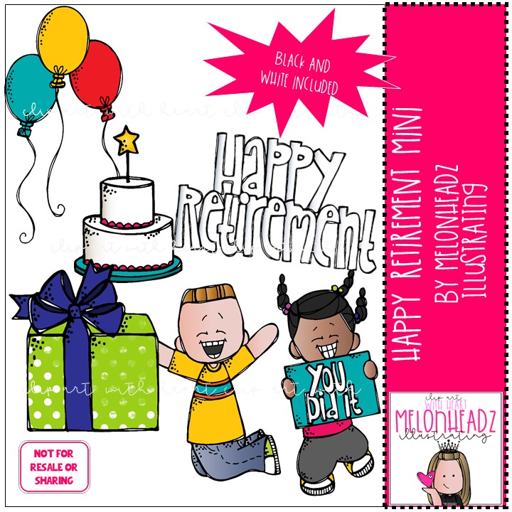 Happy Retirement Clipart Bundle - Black & White + Color by Melonheadz