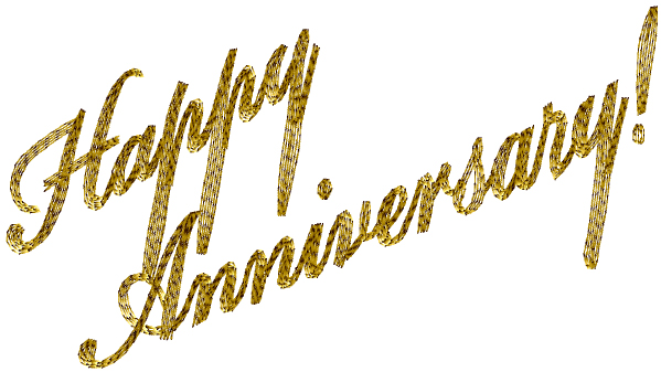 Golden glittery "Happy Anniversary!" text in elegant cursive script on white background.