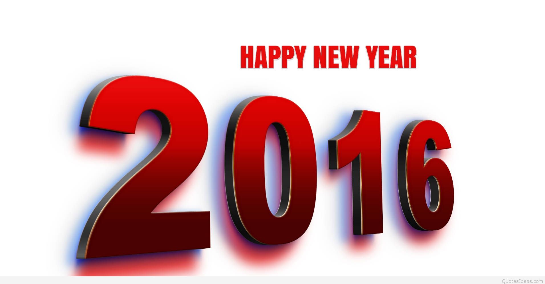 Red 3D "2016" with "HAPPY NEW YEAR" text on white background, festive glow effect.