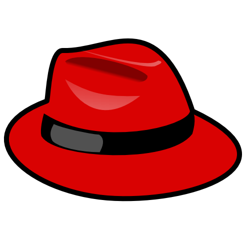 A bright red fedora hat with a black band and glossy finish, stylized as a cartoon illustration.