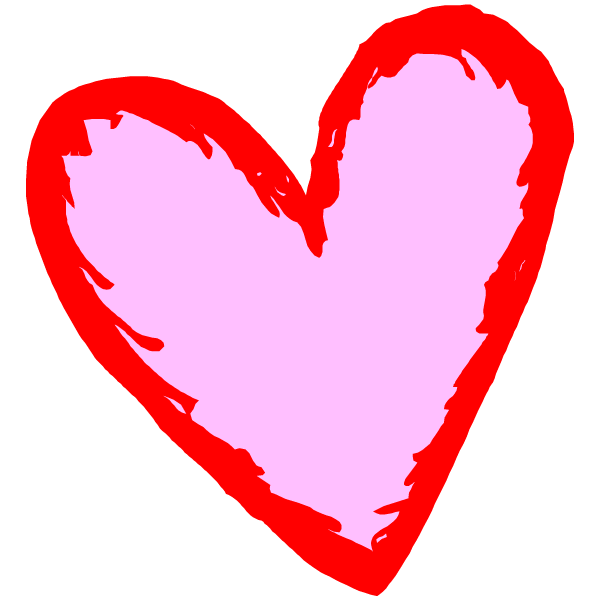 Hand-drawn red heart with pink fill and rough, expressive outline.