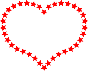 A red heart outline composed of small, evenly spaced heart-shaped elements on a black background.
