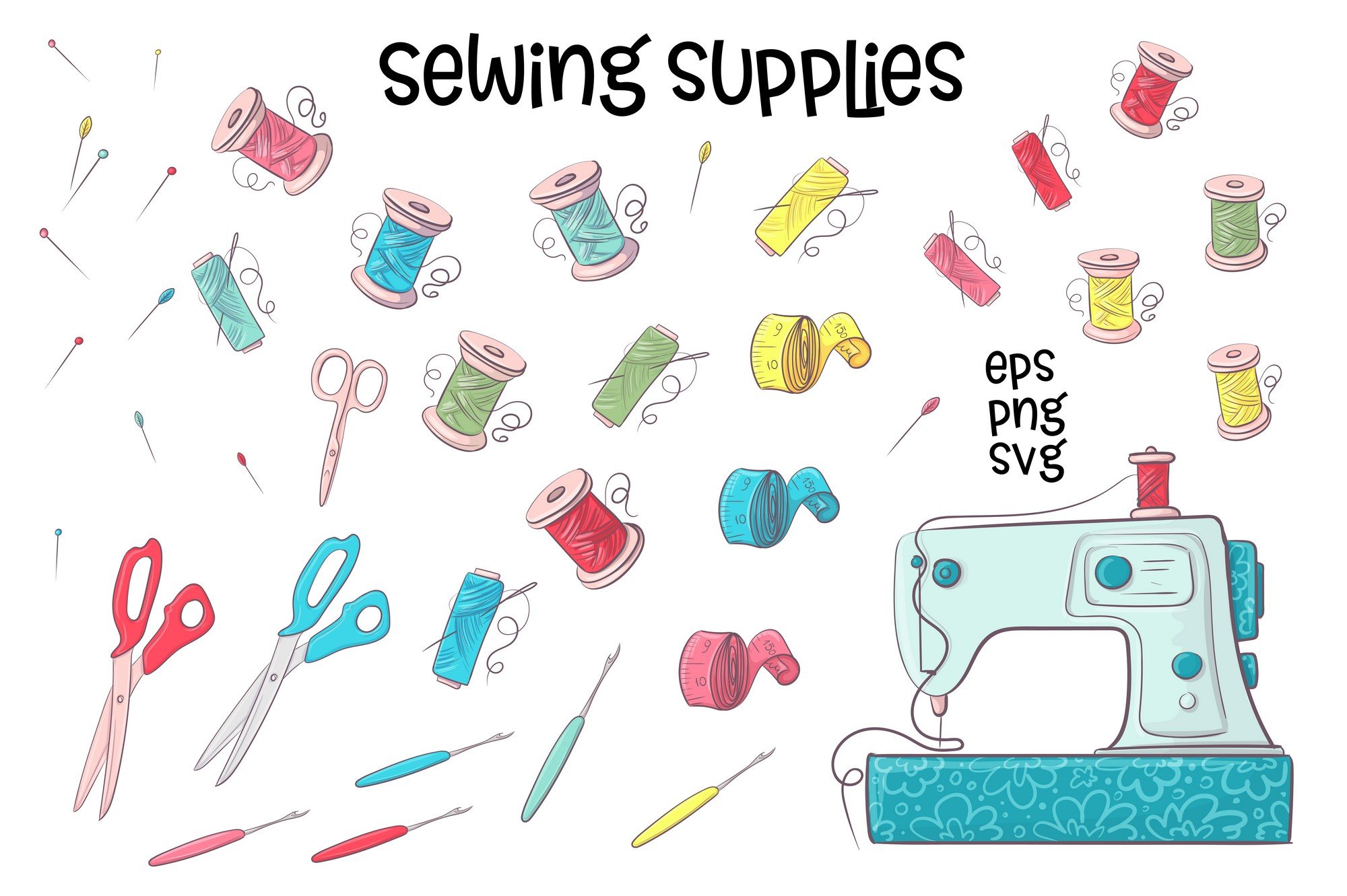 Sewing watercolor clipart, needlework ,sewing supplies