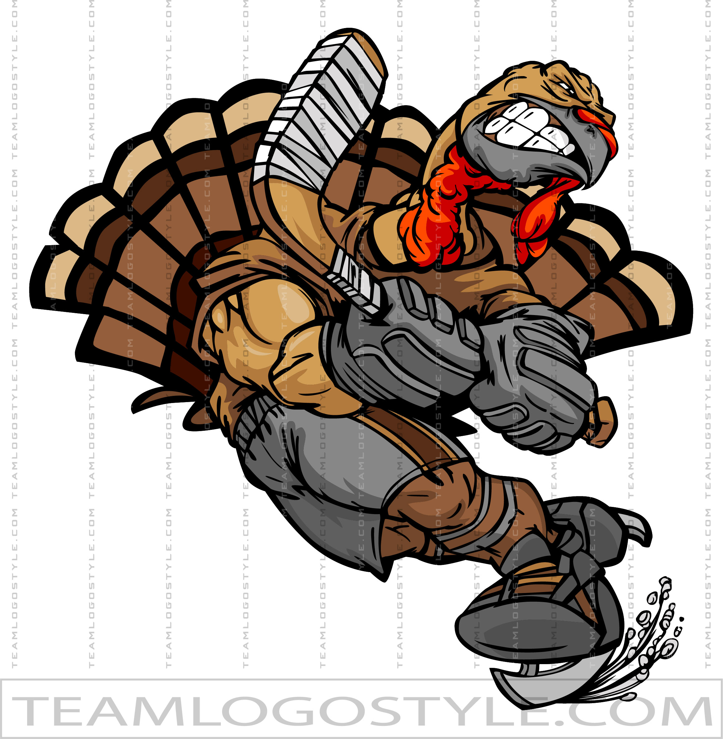 Turkey Hockey Mascot Logo - Fun & Aggressive Sports Character Design