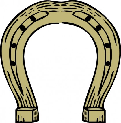 Vintage-style illustrated horseshoe with nail holes and textured surface, symbolizing luck and equestrian tradition.