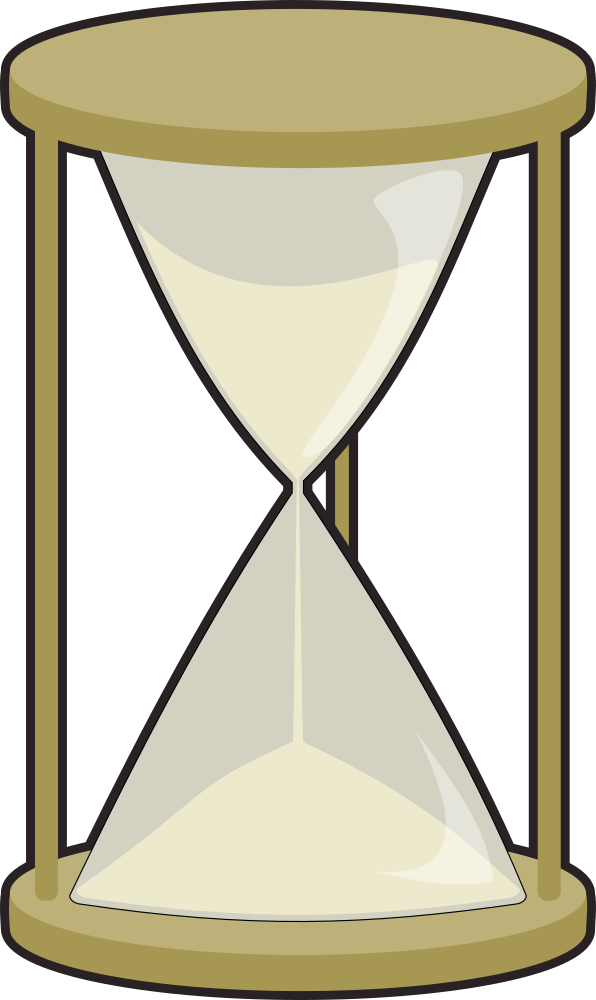 Classic hourglass with sand flowing through two glass bulbs, symbolizing time passing.