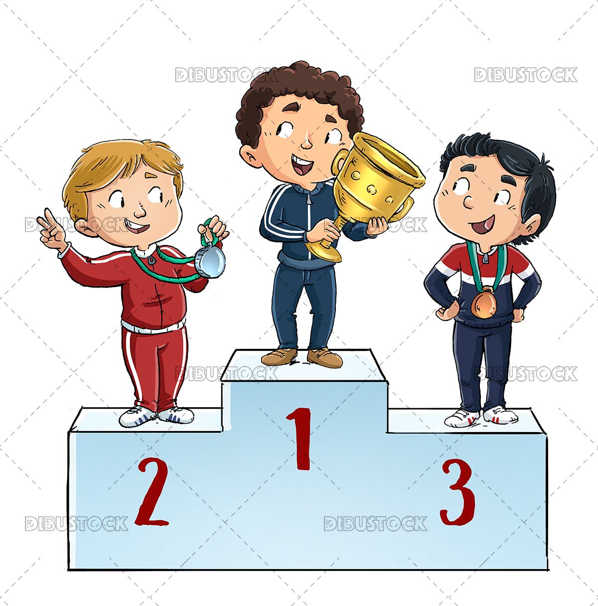 Kids Sports Victory Podium Illustration - Celebrating Achievement & Fair Play