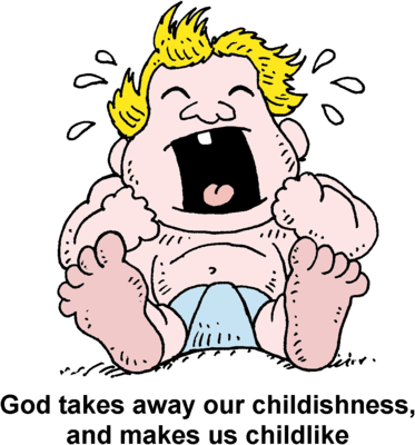 Cartoon baby with spiky blond hair crying loudly, mouth wide open, fists clenched, wearing a blue diaper.