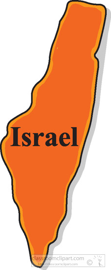 Orange silhouette map of Israel with black border and "Israel" text centered.