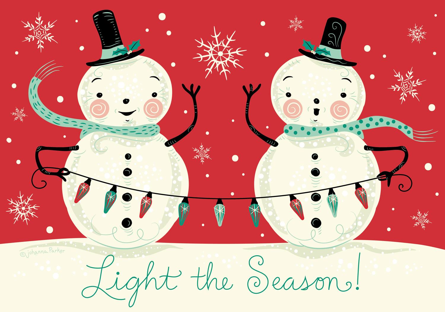 Festive Snowmen Holiday Illustration - Light the Season Cheer