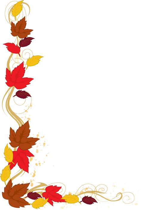 Autumn leaf border design with red, orange, yellow, and brown maple leaves on warm-toned background.