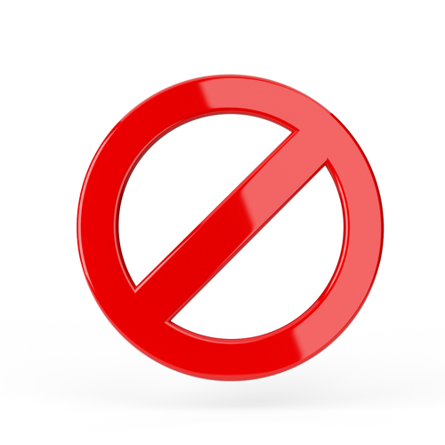 Red prohibition sign with diagonal slash, indicating restriction or ban on a white background.