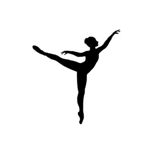 Silhouette of a ballerina performing an arabesque pose with one leg extended high and arms gracefully outstretched.