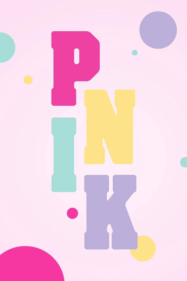 Colorful pastel-style typography spelling "PINK" with floating circles on a soft pink background.