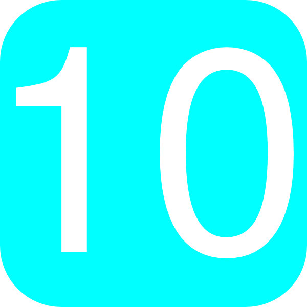 White numeral "10" on a vibrant cyan rounded square background.