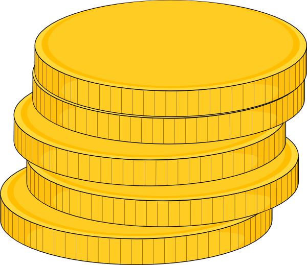 Stack of four golden coins with reeded edges, symbolizing savings, wealth, or financial growth.