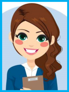 Smiling female professional with brown hair, holding a clipboard, wearing a blue blazer over a white shirt.