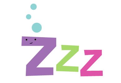 Three colorful cartoon Z letters with smiling faces and floating bubbles, symbolizing sleep or rest.