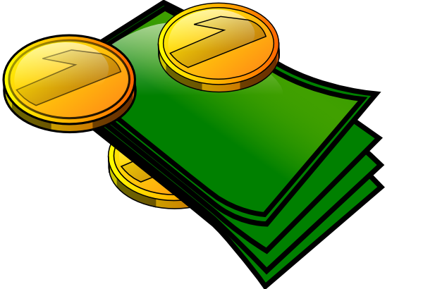 Stack of green banknotes with three gold coins featuring upward arrows, symbolizing financial growth or profit.