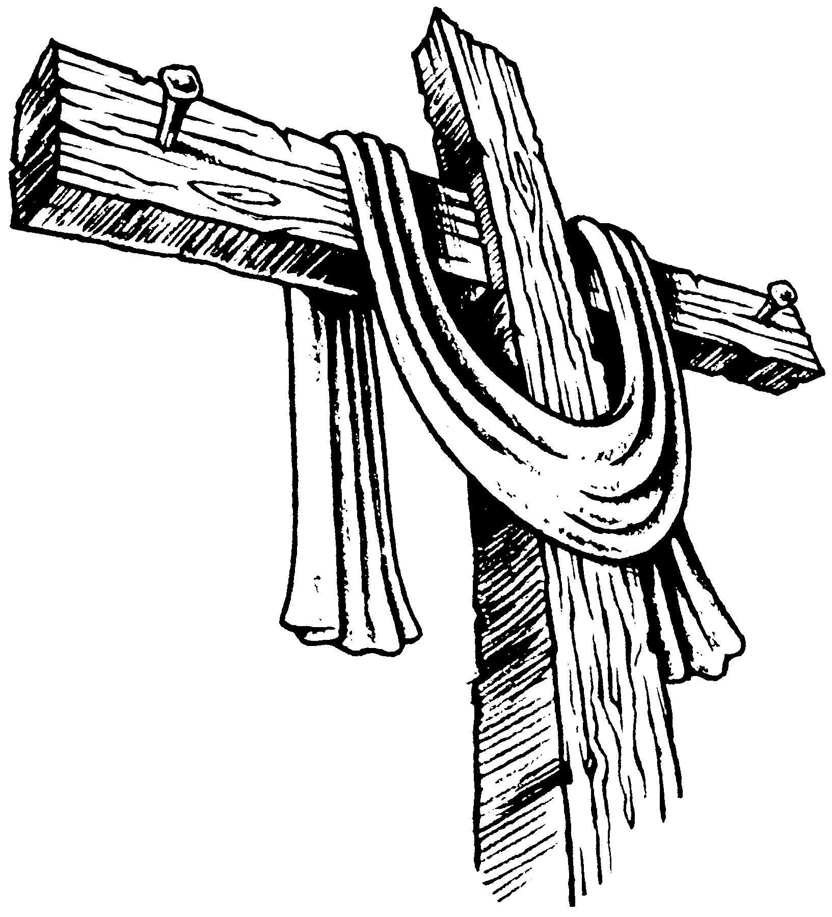 Wooden Cross with Nails and Cloth - Religious Symbolism Illustration