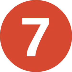 Number 7 Icon - Red Circle with White Digit for UI and Infographics