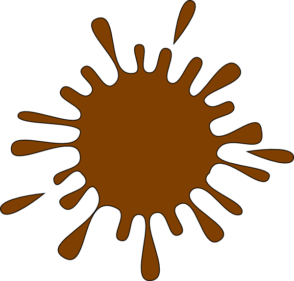 Brown liquid splash illustration with dynamic droplets radiating outward on a black background.