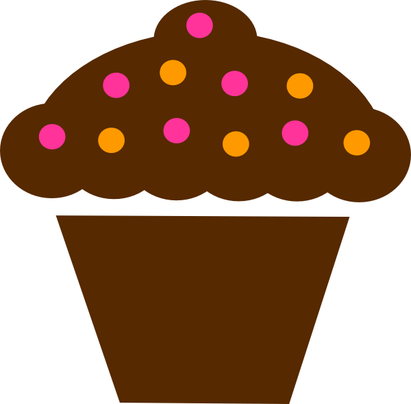 Chocolate cupcake with pink and orange sprinkles on white background